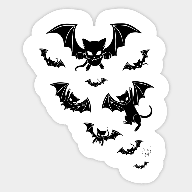 Batcat black and white 2 Sticker by BastetLand